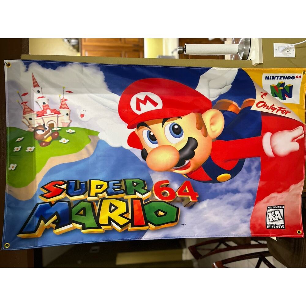 Super Mario 64 5ft Flag N64 1996 Banner Poster Nintendo